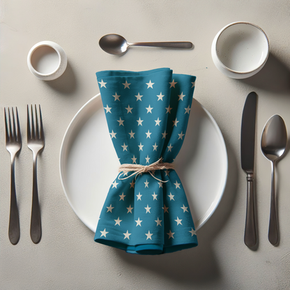 ONE Stars Napkin - Cerulean in Organic Cotton Voile