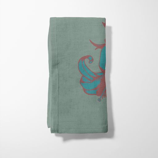 Art Nouveau Flower Napkin in Green in Lightweight Linen