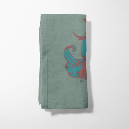 Art Nouveau Flower Napkin in Green in Lightweight Linen