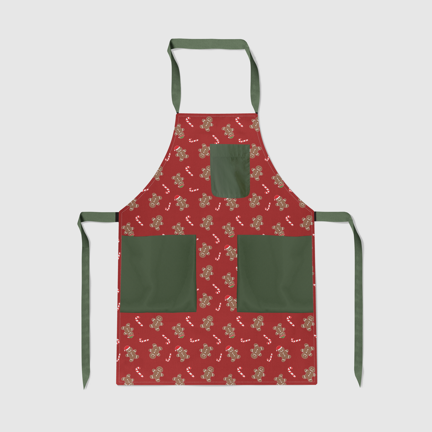 Gingerbread Dudes Full Chef Apron in Dark Red with Dark Green