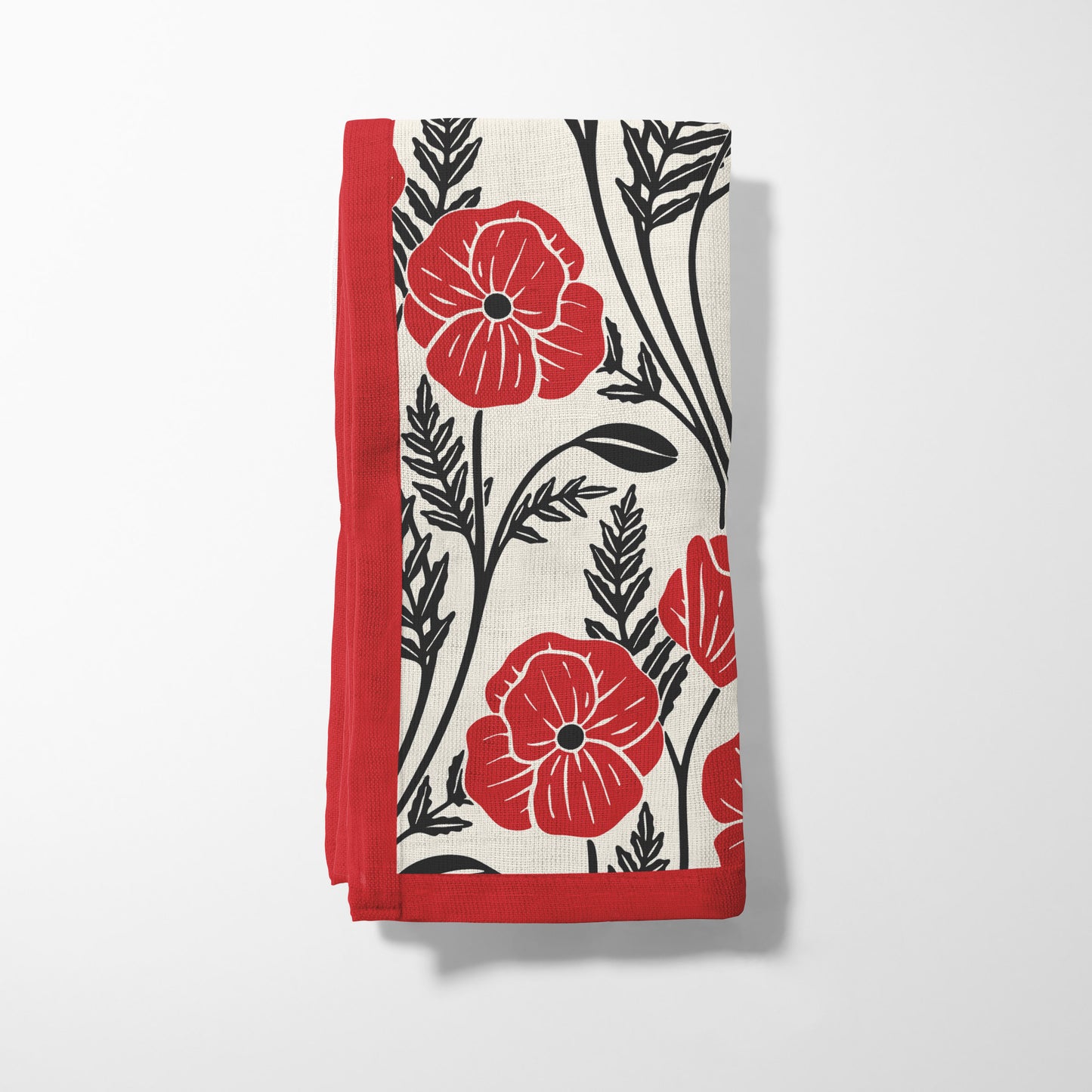 Flowing Poppies in Red Napkin in Lightweight Linen