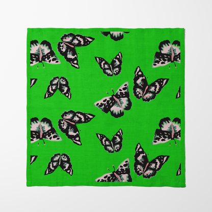 Sweet Butterflies Napkin in Bright Green in Lightweight Linen