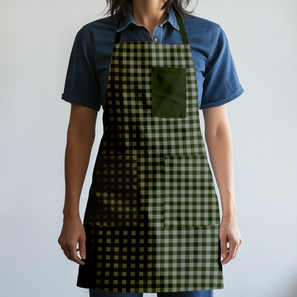 Mini Gingham Full Chef Apron in Olive Green