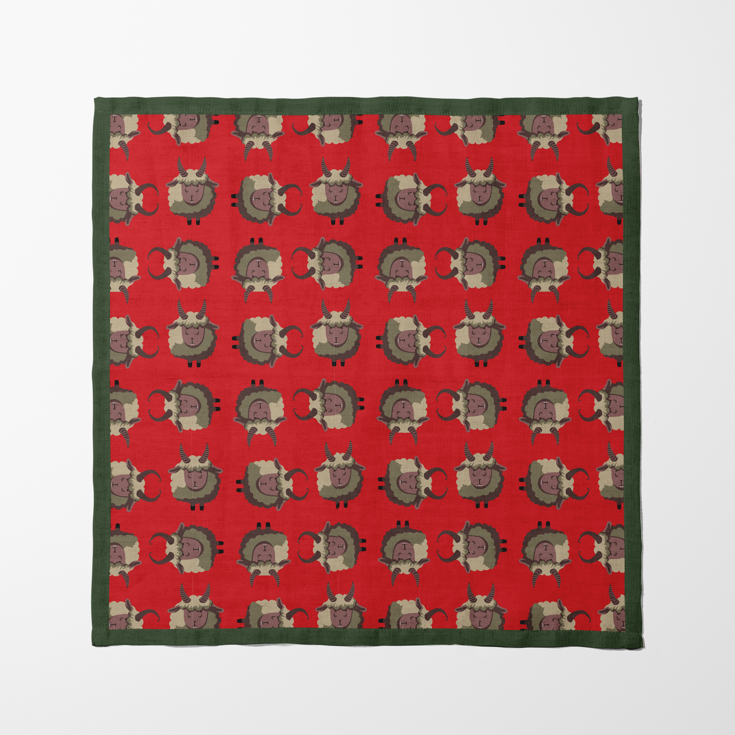 Krampus Napkin in Light Red with Dark Green Border