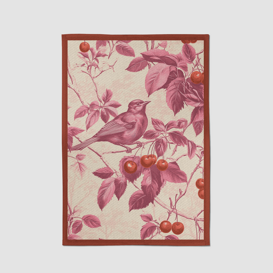 Nestled Cherries Tea Towel in Antique Rose