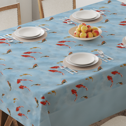 Coral Koi Fish Tablecloth in Lightweight Linen