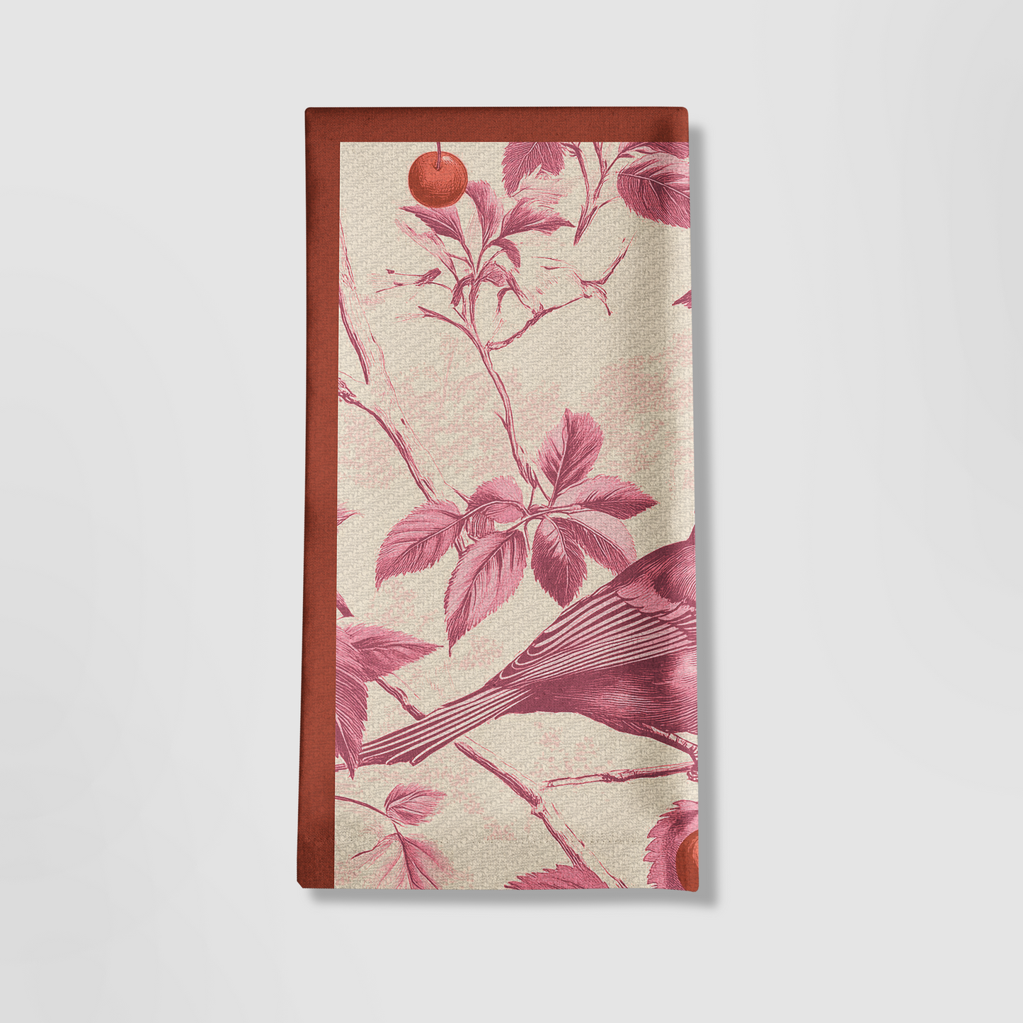 Nestled Cherries Tea Towel in Antique Rose