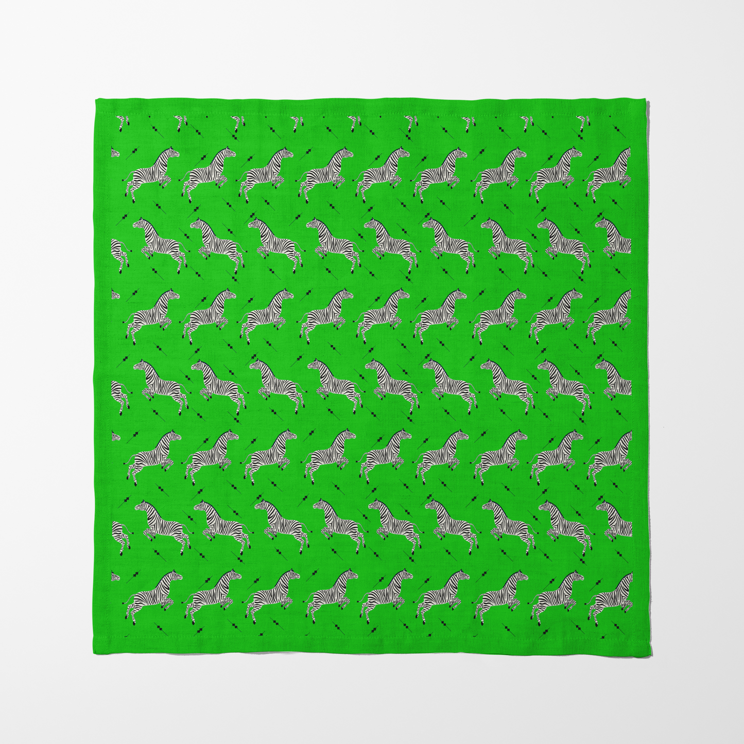 Leaping Zebras Napkin in Bright Green in Organic Cotton Voile