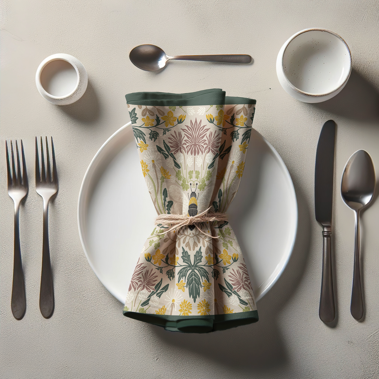 Bee Damask Earth Napkin in Lightweight Linen