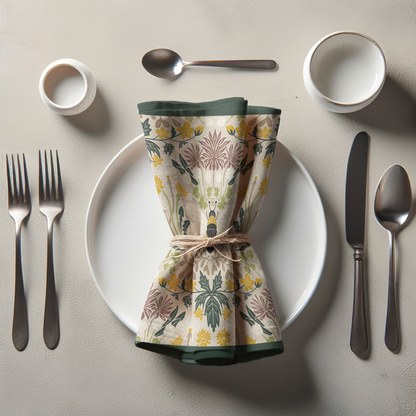 Bee Damask Earth Napkin in Lightweight Linen