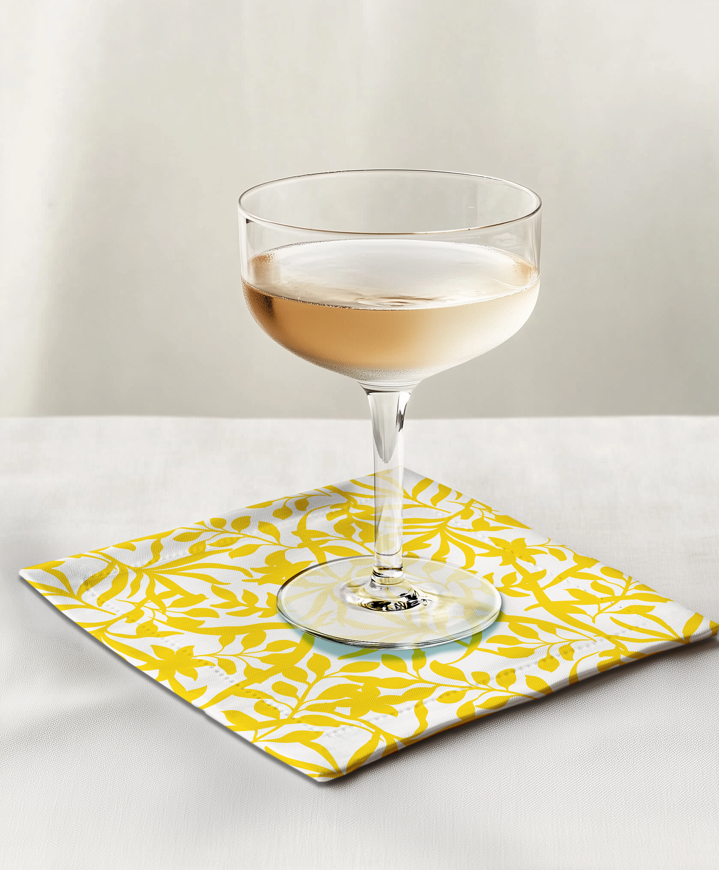 Figi Floral Cocktail Napkin in Yellow - Lightweight Linen - 45%