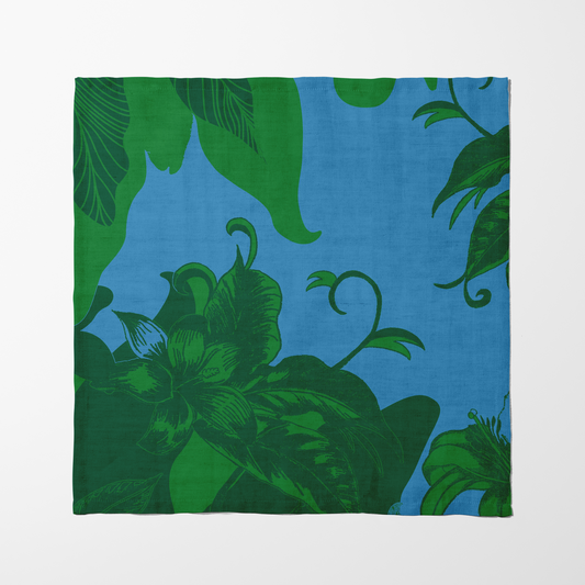 Tropical Paissage Green & Blue Napkin in Organic Cotton Voile