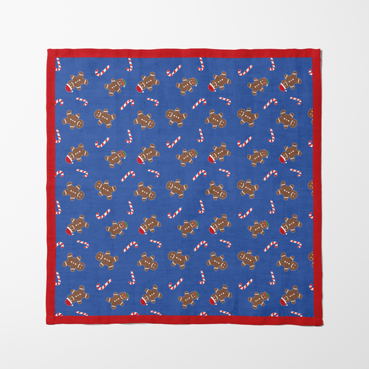 Gingerbread Dudes Napkin in Dark Blue with Light Red Border