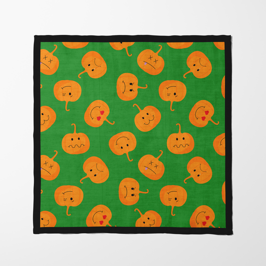 Jack O' Lanterns in Slime Napkin in Organic Cotton Voile