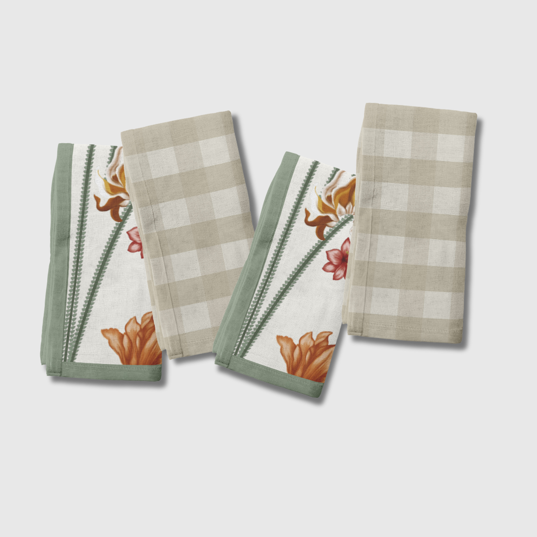 Art Nouveau x Gingham Napkins in Ecru | Set of 4