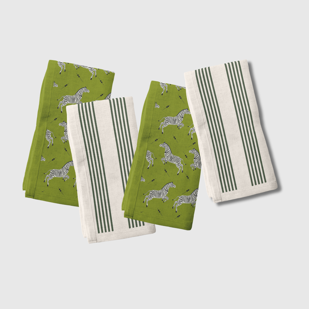 Zebra Stripes Napkins in Green | Set of 4