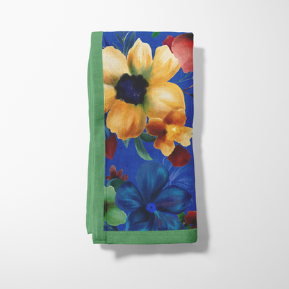 Martiniques Marigolds Napkin in Blue in Organic Cotton Voile