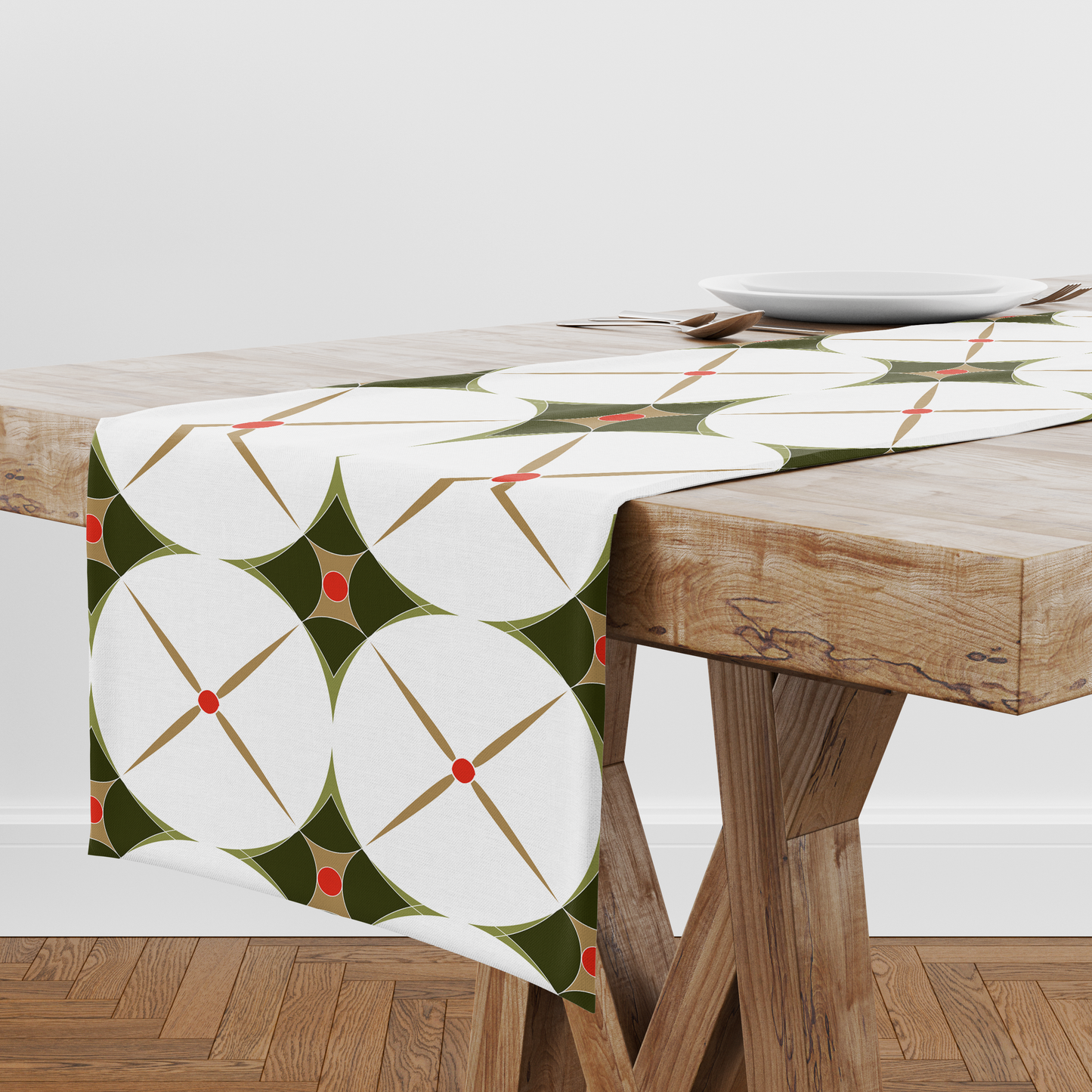 Holiday Abstract Table Runner in Green