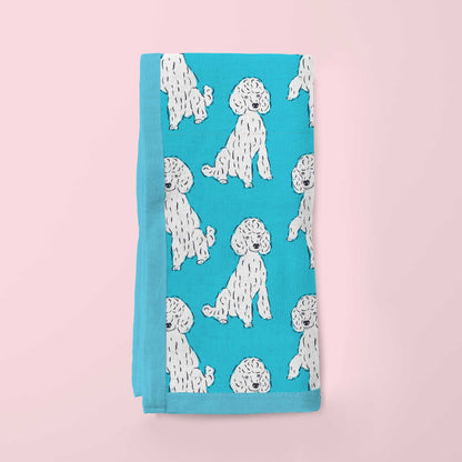 Oy with the Poodles Napkin in Aqua in Organic Cotton Voile