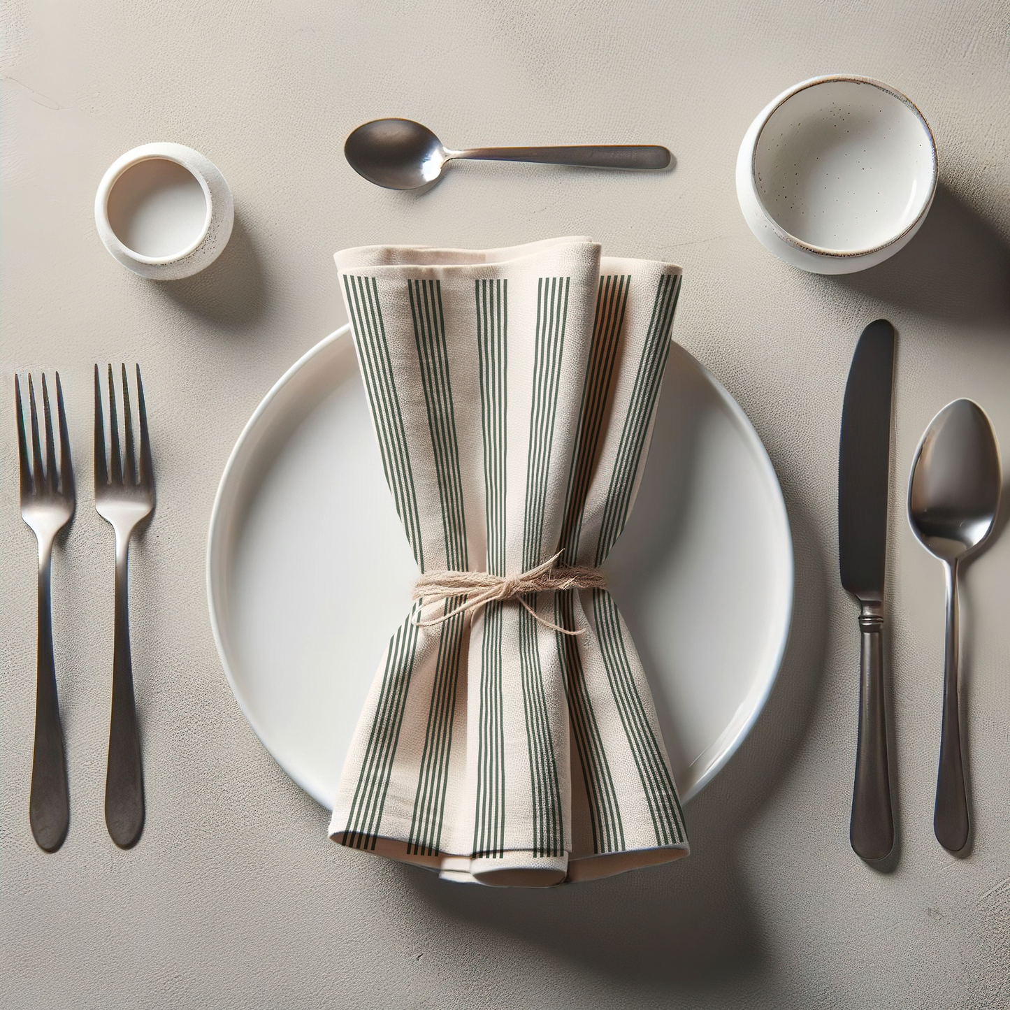 Retro Stripe Napkin - Ivory with Green in Lightweight Linen