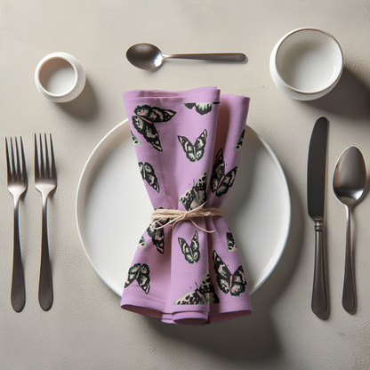 Sweet Butterflies Napkin in Pink in Lightweight Linen