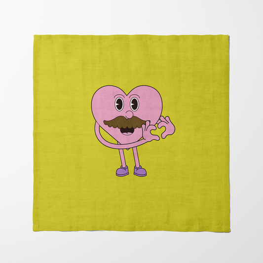 Mustache Heart in Laughter Yellow Napkin