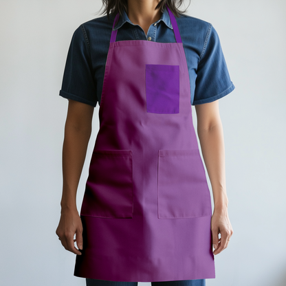 Solid Full Chef Apron in Pink with Purple Pocket - Organic Cotton Canvas Mid-Weight