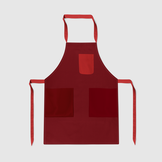 Solid Full Chef Apron in Deep Red with Dull Red Pocket