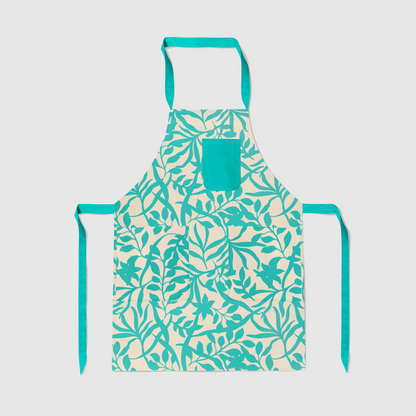 Figi Floral Full Chef Apron in Blue - Organic Cotton Canvas Mid-Weight