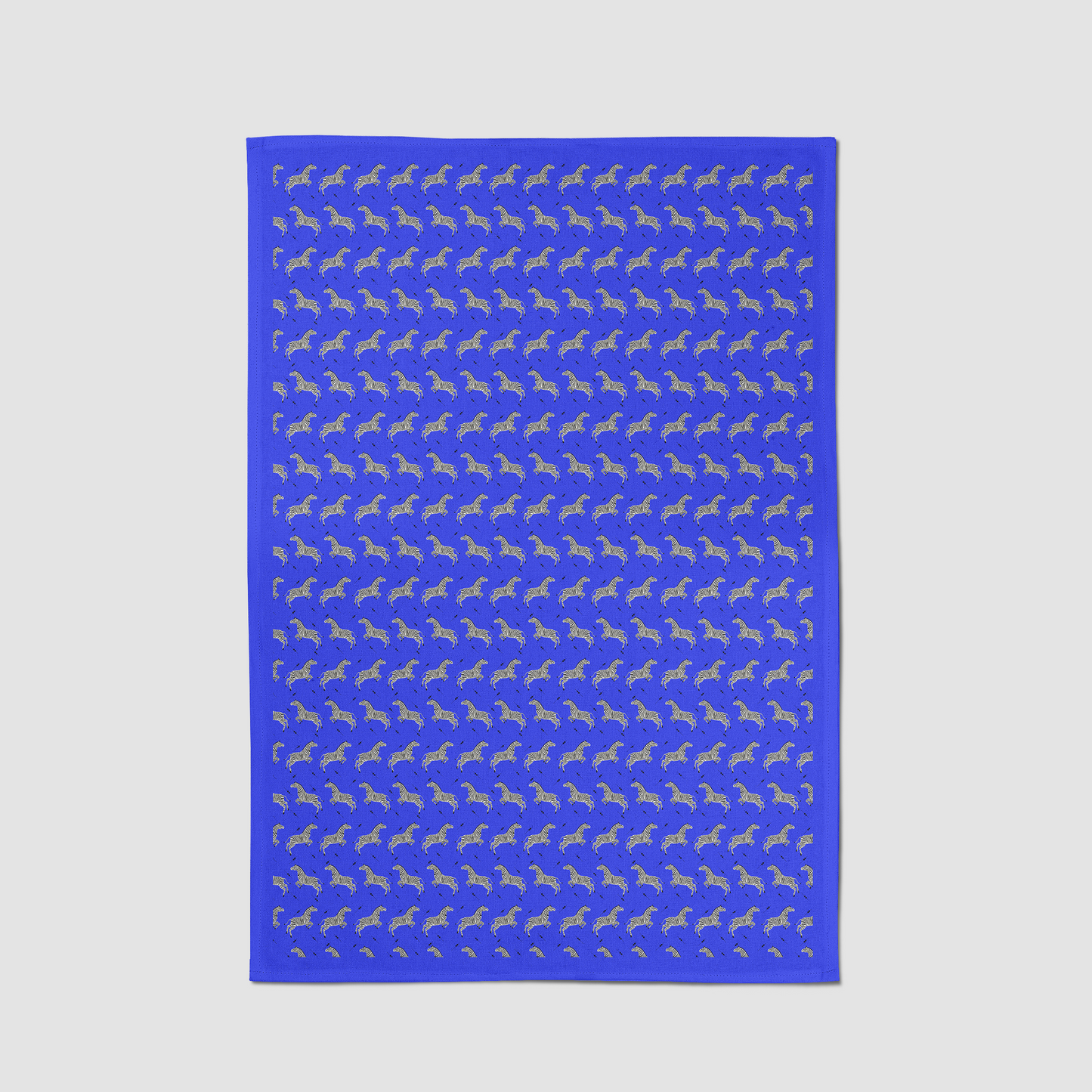 Leaping Zebras Tea Towel in Blue - Mid Cotton Twill