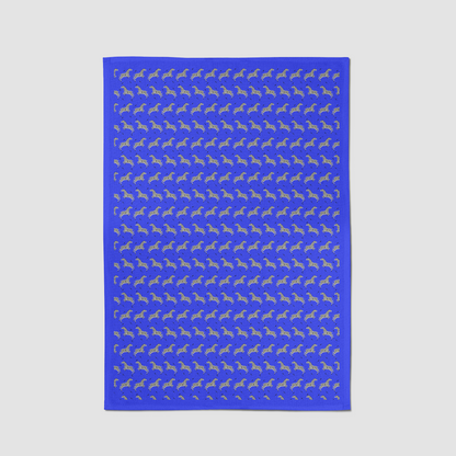 Leaping Zebras Tea Towel in Blue - Mid Cotton Twill