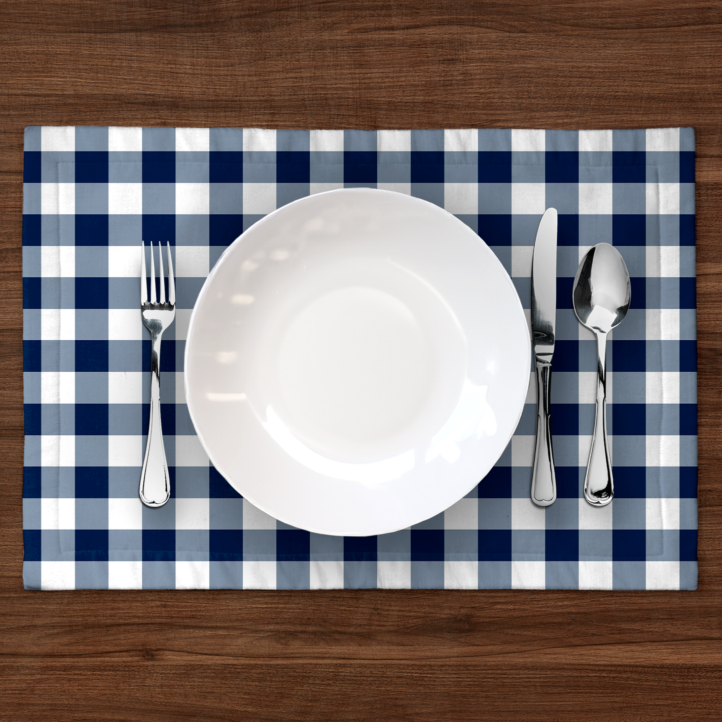 ONE Gingham Placemat in Navy in Mid Weight Cotton Twill