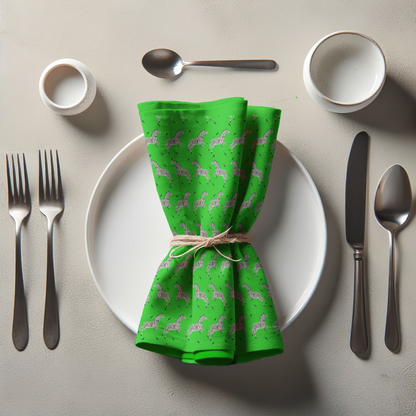 Leaping Zebras Napkin in Bright Green in Lightweight Linen