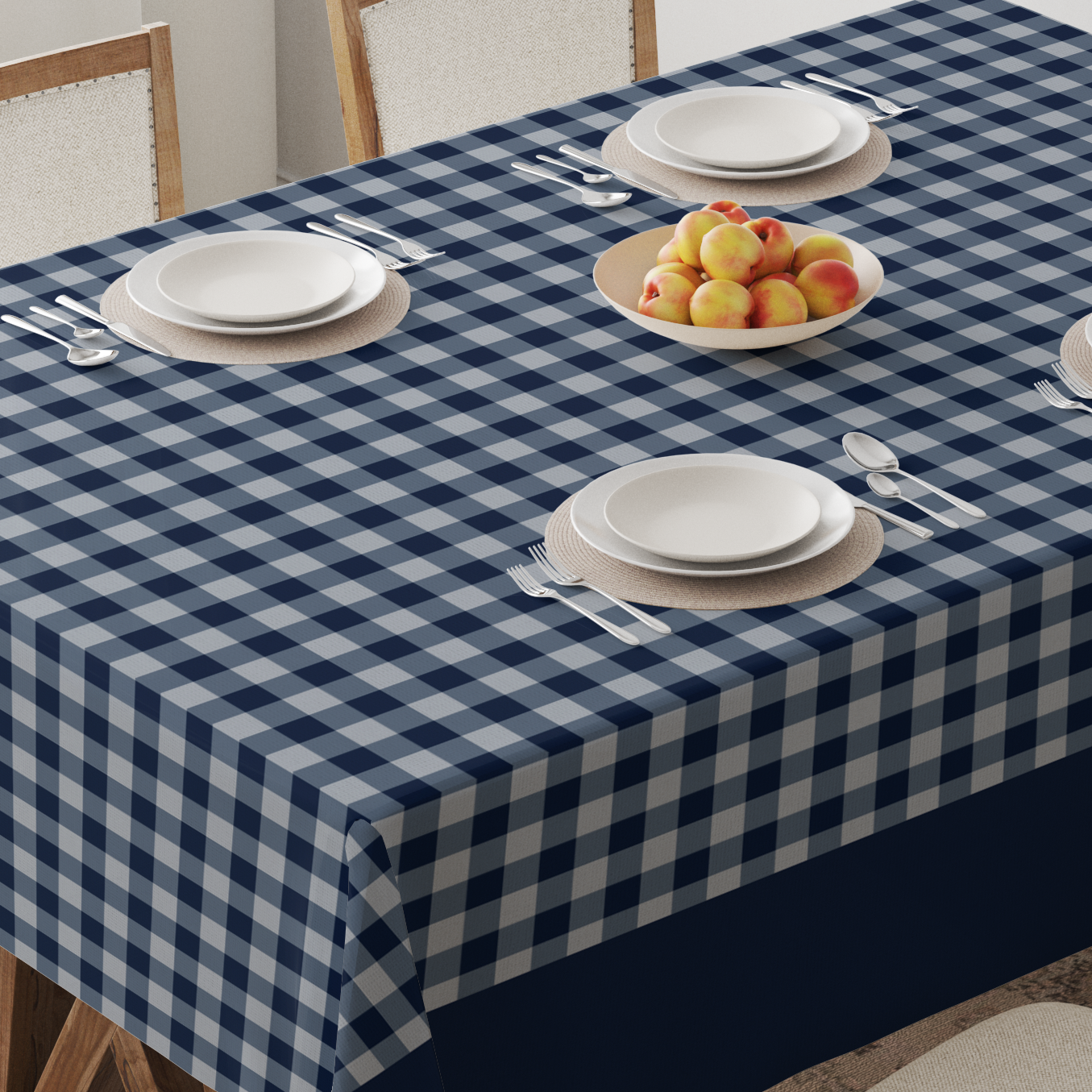 Gingham Tablecloth in Navy - Mid Cotton Twill