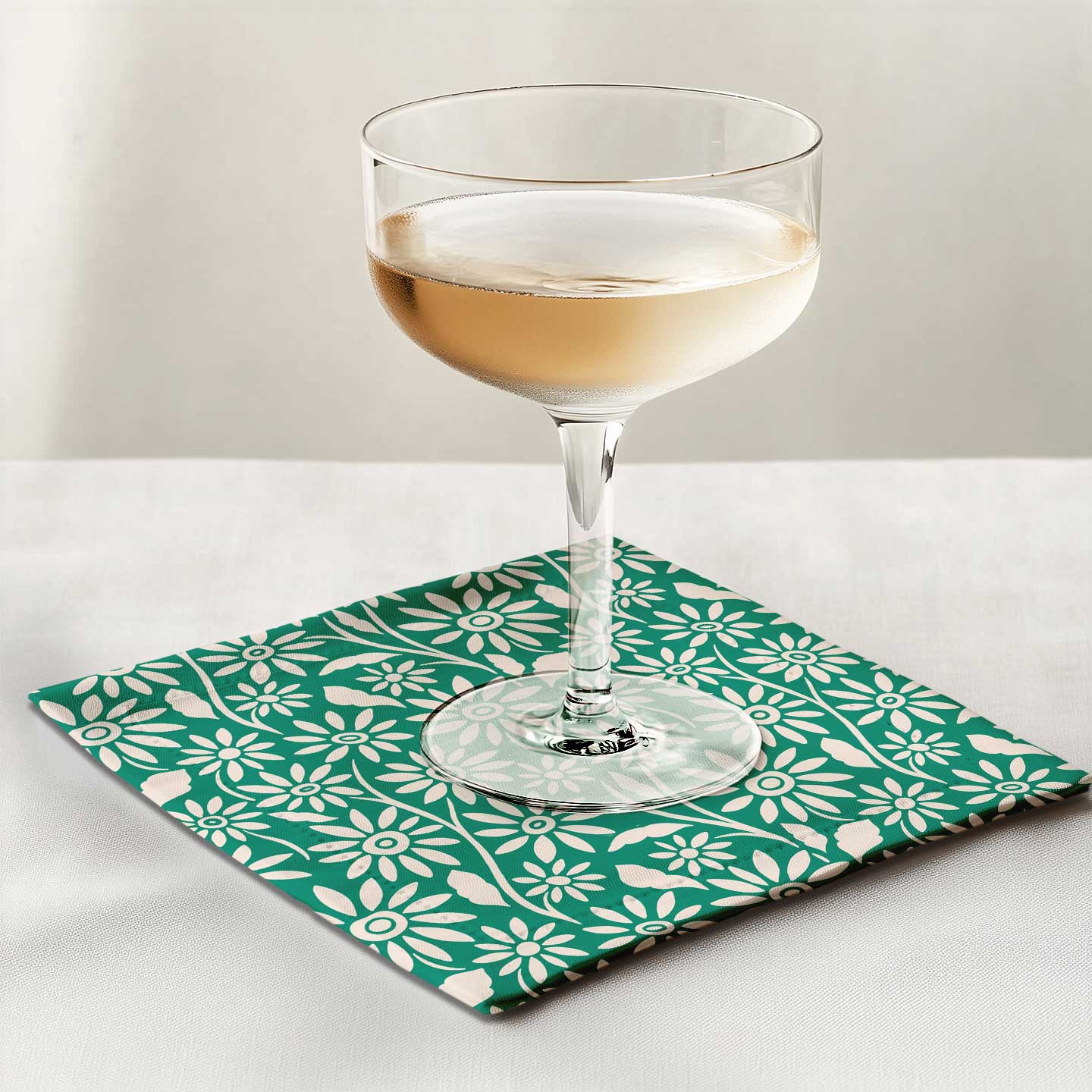 Blanket of Flowers Cocktail Napkin in Green in Lightweight Linen
