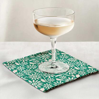 Blanket of Flowers Cocktail Napkin in Green in Lightweight Linen