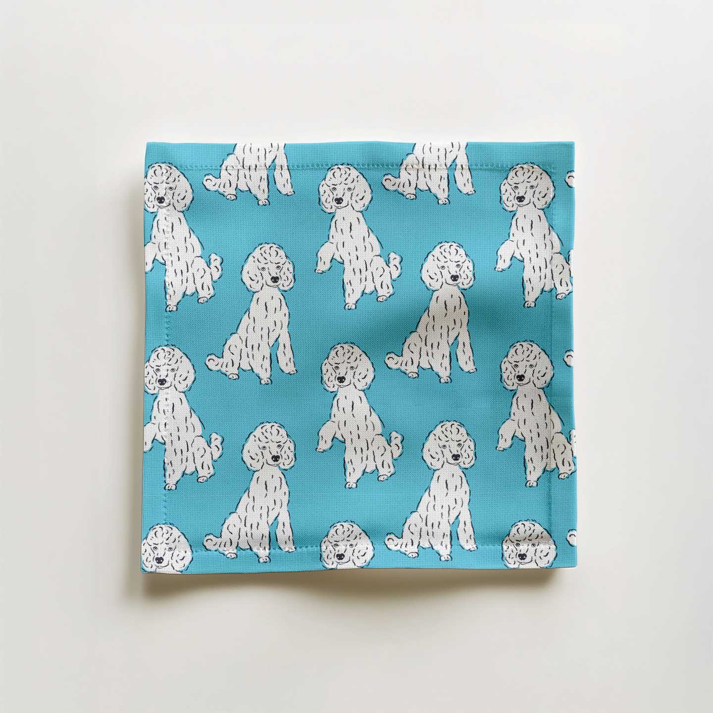 Oy with the Poodles Cocktail Napkin in Aqua in Organic Cotton Voile