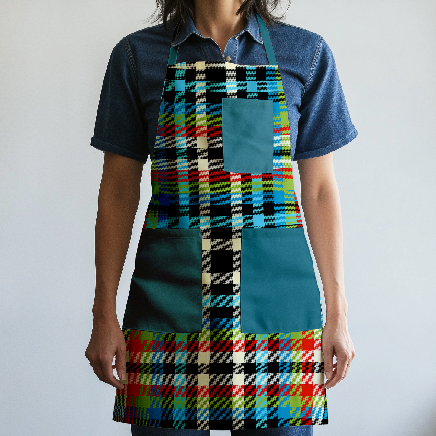 Kaleidoscope Plaid Full Chef Apron - Organic Cotton Canvas Mid-Weight