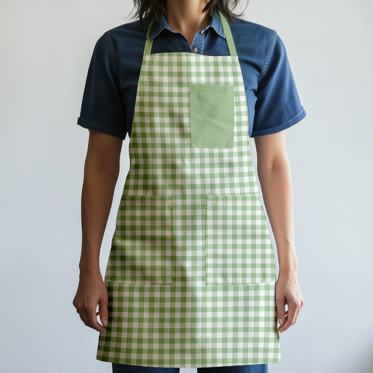 Mini Gingham Full Chef Apron in Pastel Green