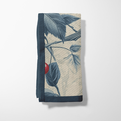 Nestled Cherries Napkin in Heritage Navy in Lightweight Linen
