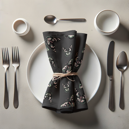 Sweet Butterflies Napkin in Dark Gray in Lightweight Linen