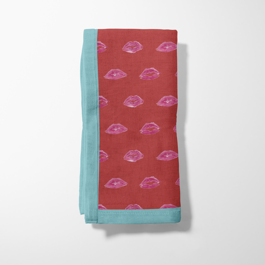 Zebra Red Smooch Napkin with Aqua Border