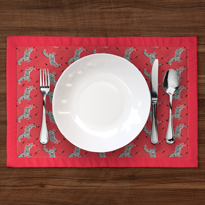 Leaping Zebras Placemat in Poppy