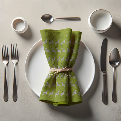 Leaping Zebras Napkin in Green in Organic Cotton Voile