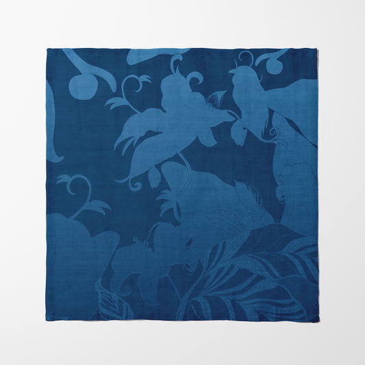 Tropical Paissage Blue Napkin in Organic Cotton Voile