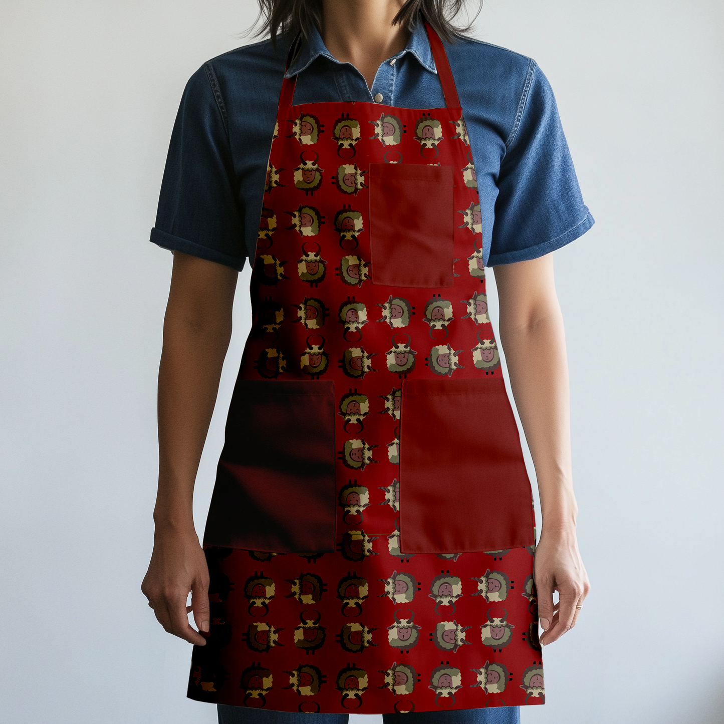 Krampus Full Chef Apron in Dark Red