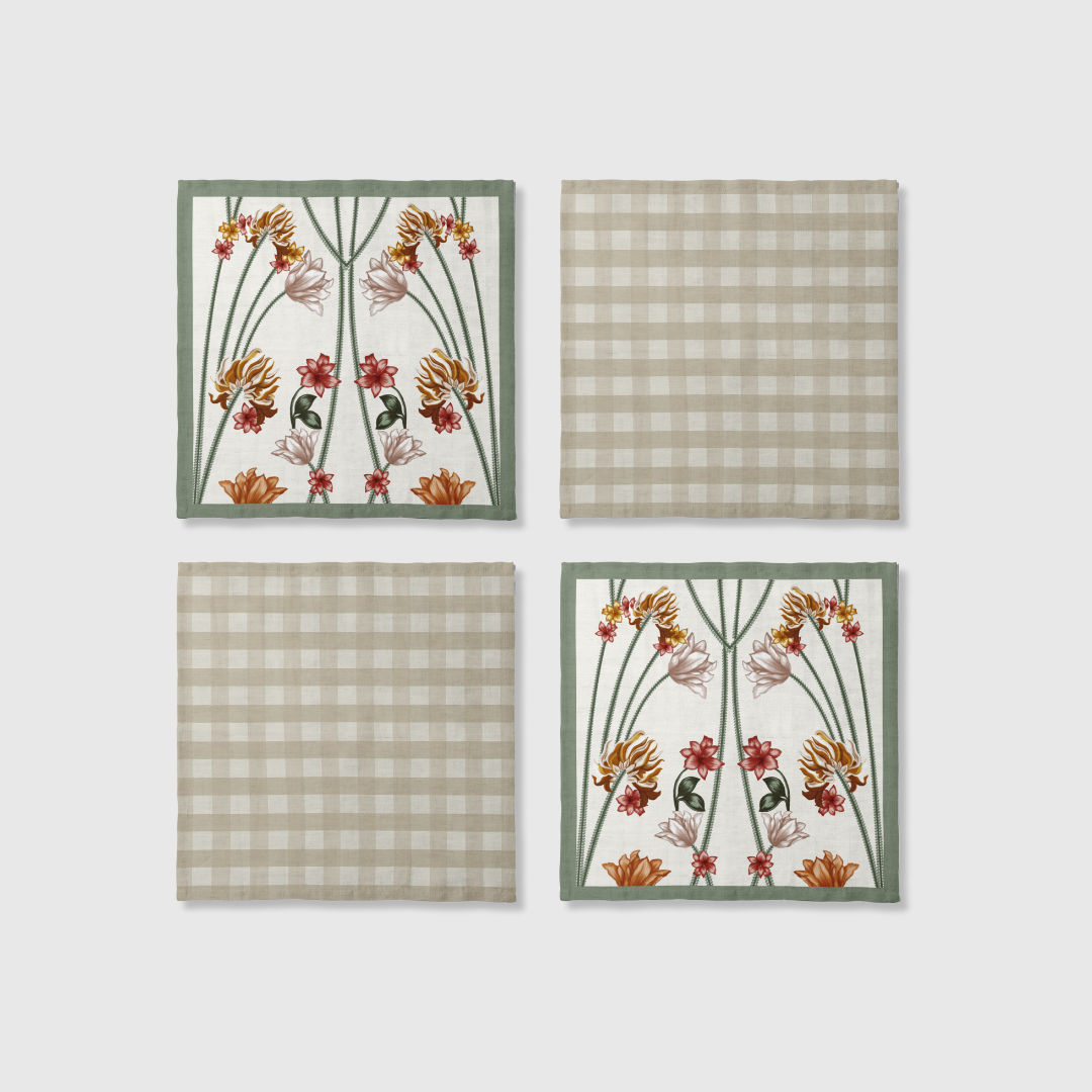 Art Nouveau x Gingham Napkins in Ecru | Set of 4