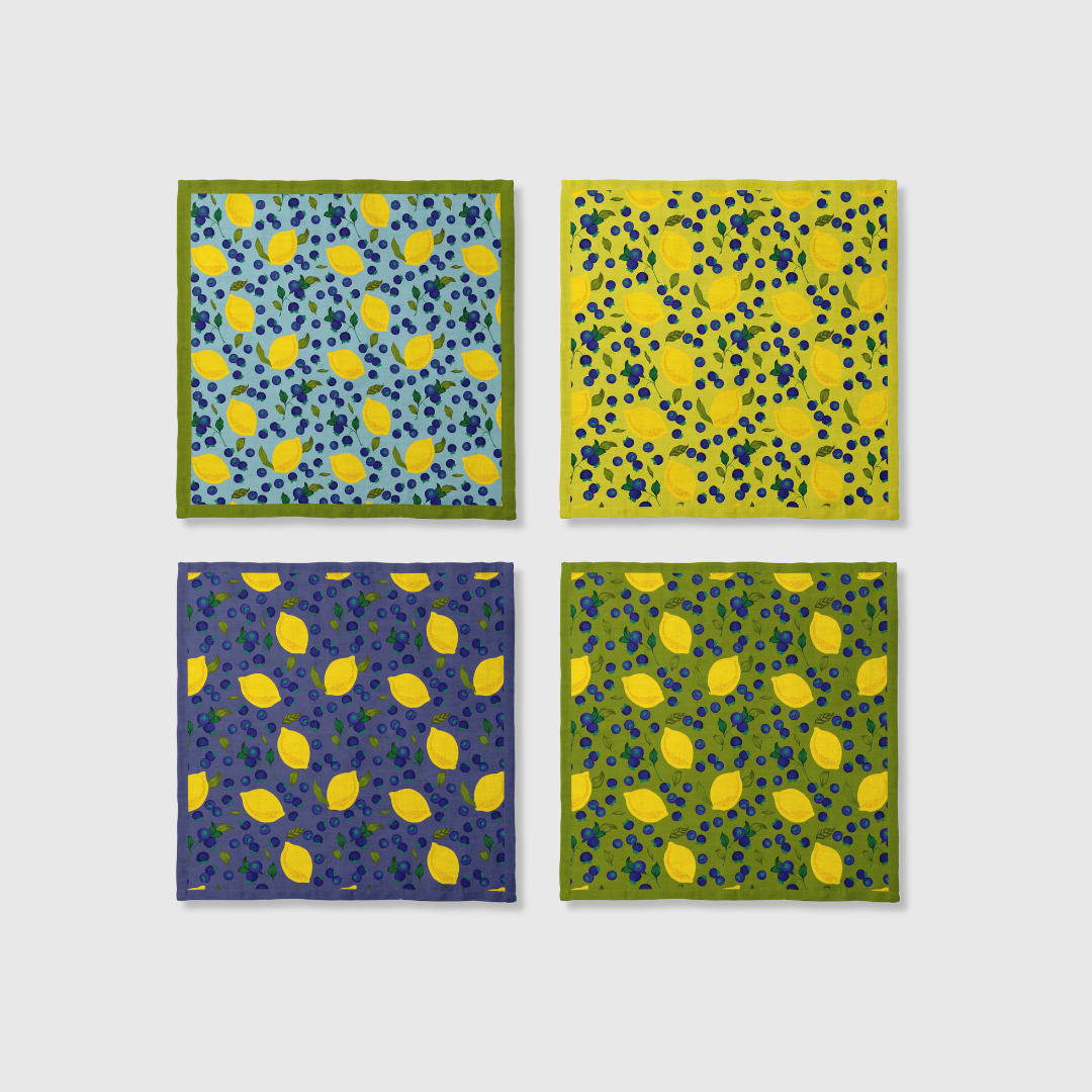 Spring Lemon Napkins in Aqua | Set of 4