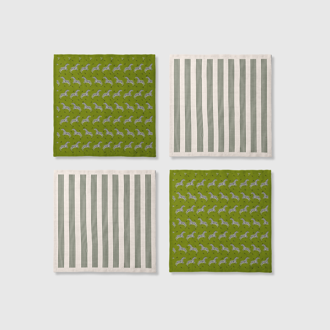 Zebra Stripes Napkins in Green | Set of 4