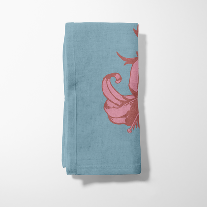 Art Nouveau Flower Napkin in Blue in Lightweight Linen